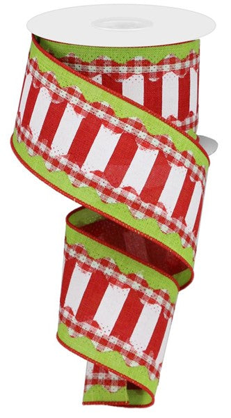 a roll of red and white plaid ribbon