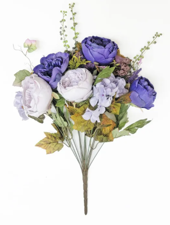 Mixed Bush Cabbage Rose Hydrangea Dahlia Berry 20"H Amethyst Purple-E6221017B