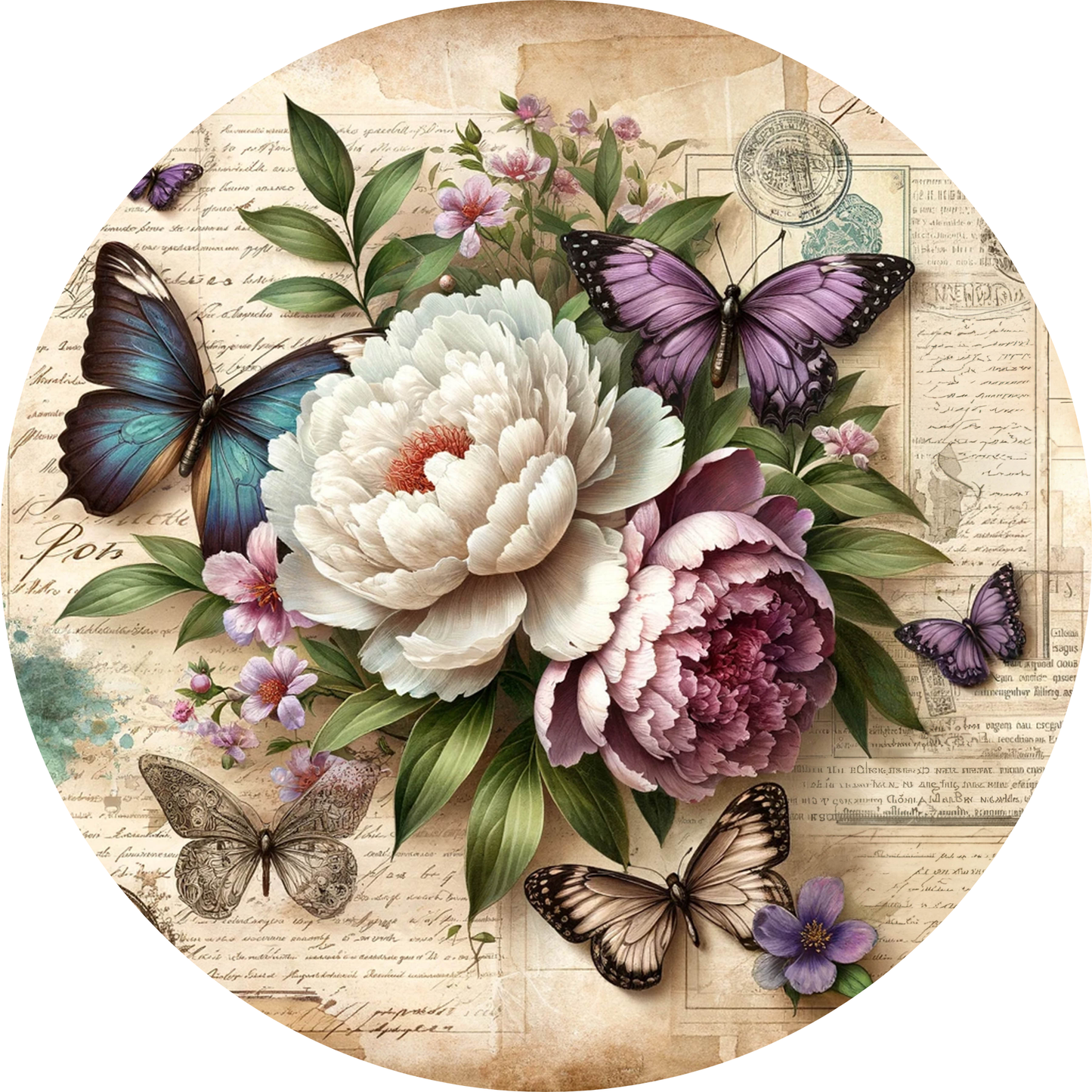 Spring Peony Lavender Cream with Butterflies Sublimated Wreath Sign