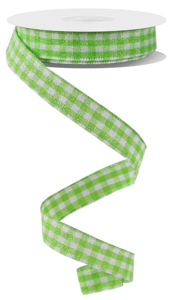 a green and white gingham ribbon on a white background