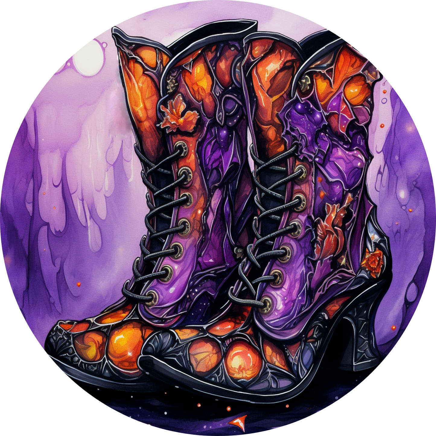 a painting of a pair of purple boots