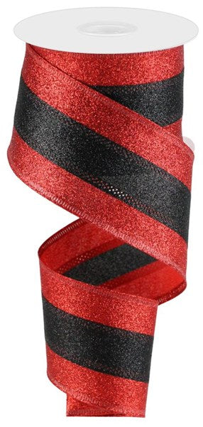 a roll of red and black glitter ribbon