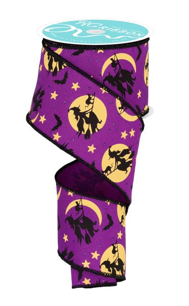 a purple and yellow ribbon with witches on it