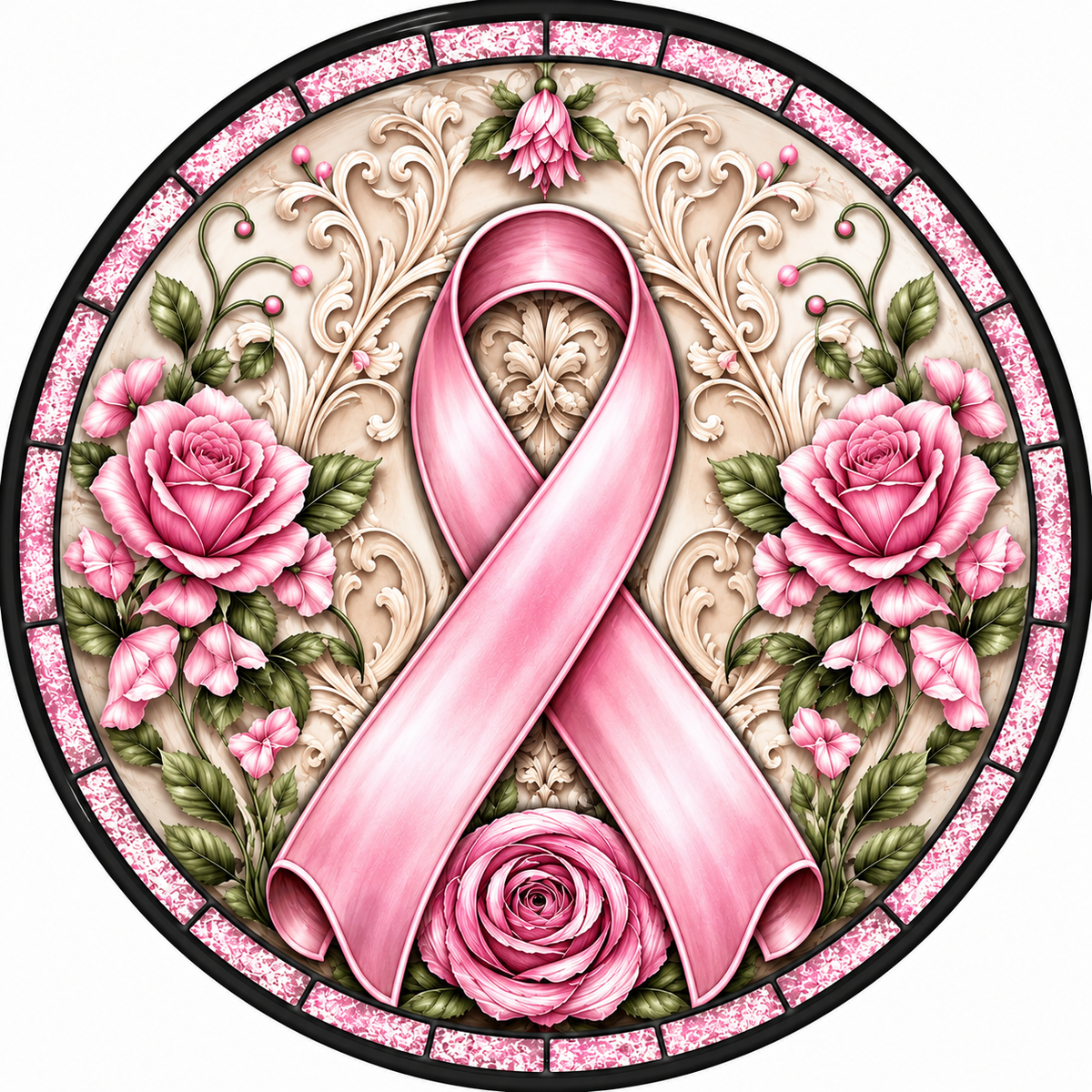 Breast Cancer Faux Stained Glass Wreath Sign