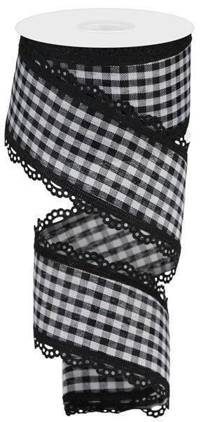 a roll of black and white gingham ribbon