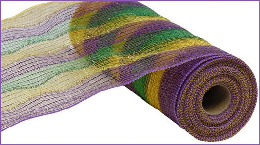 a roll of purple, yellow and green mesh