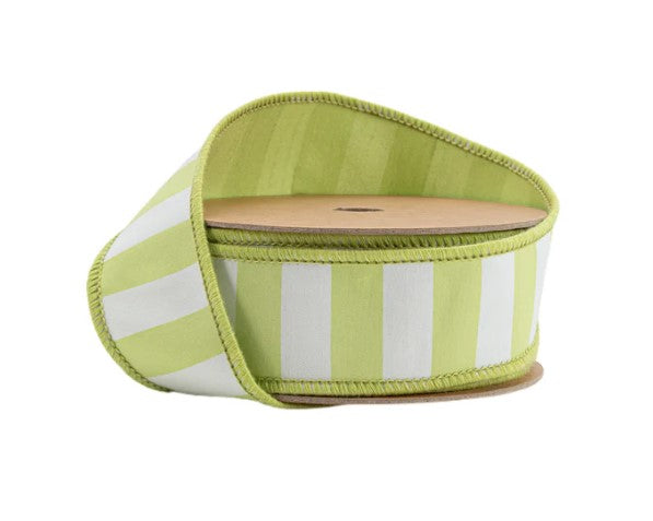 A green and white striped ribbon is shown against a white background.