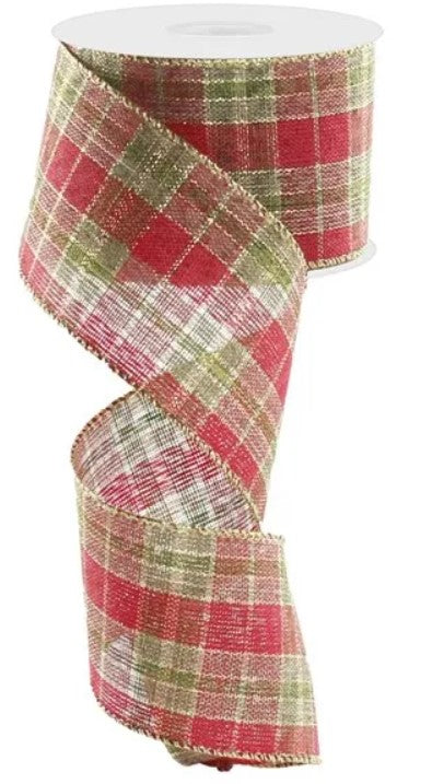 a red and green plaid ribbon on a white background