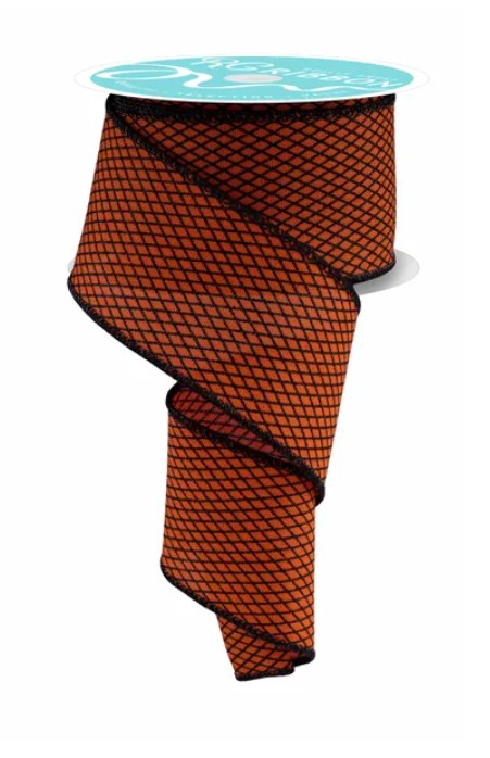 a roll of orange and black braided ribbon with a teal-colored label on top.