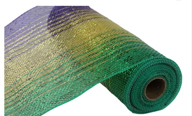 A roll of green and purple mesh material.