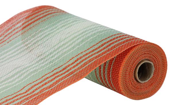 a roll of orange and white striped fabric
