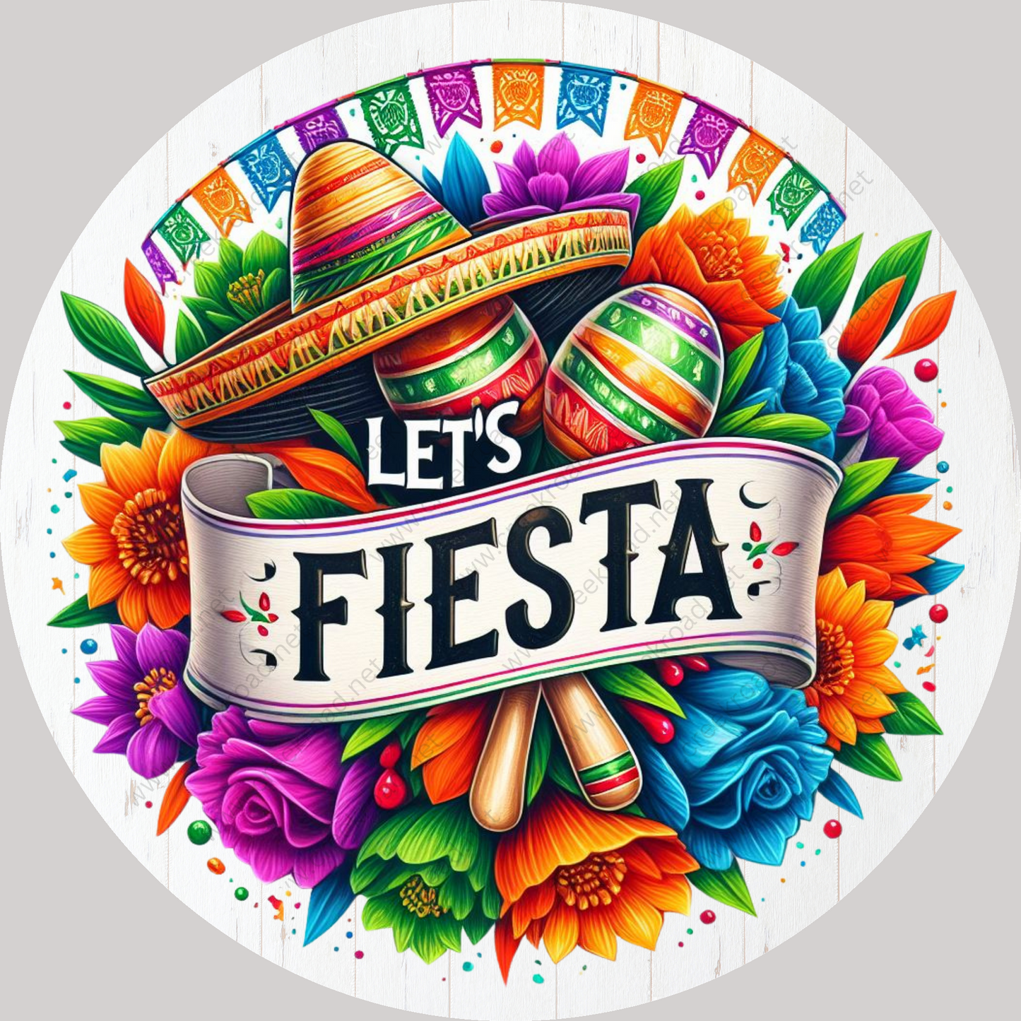 a picture of a mexican fiesta sign with flowers and sombreros