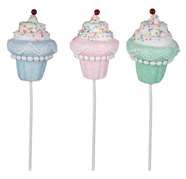 three cupcake lollipops with sprinkles on them