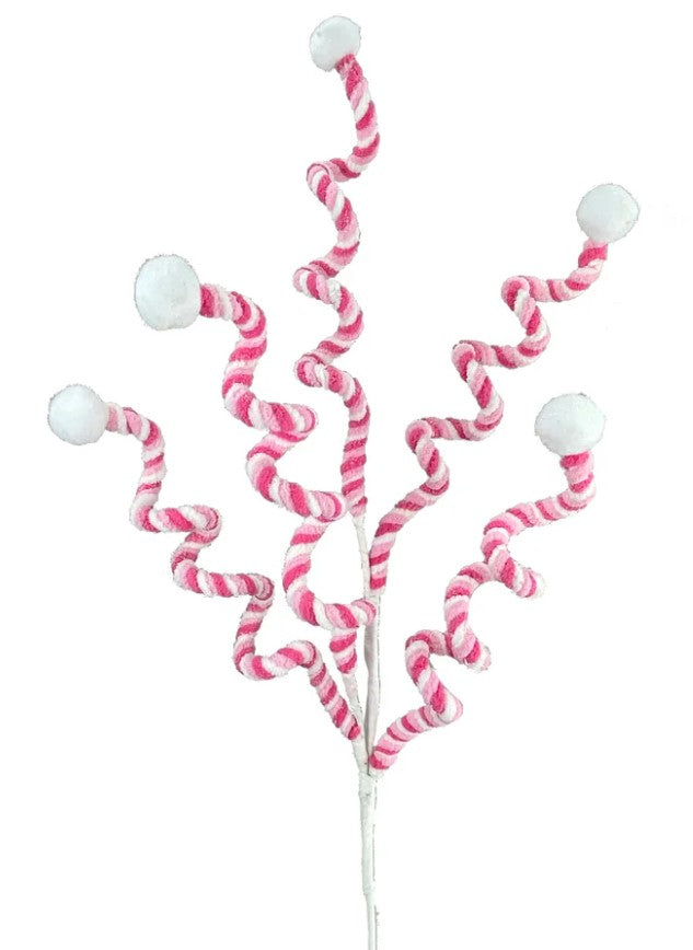 a pink and white candy cane on a white background