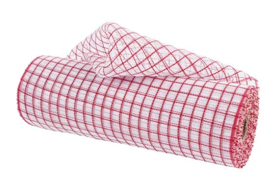 A roll of red and white checkered fabric.