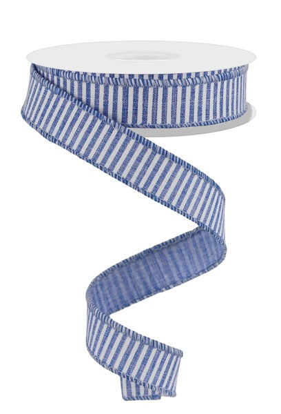 a blue and white striped ribbon on a white background