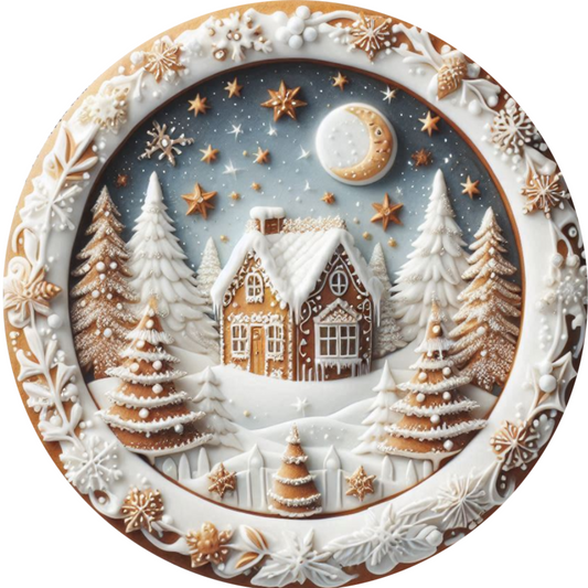 a plate with a house and trees on it