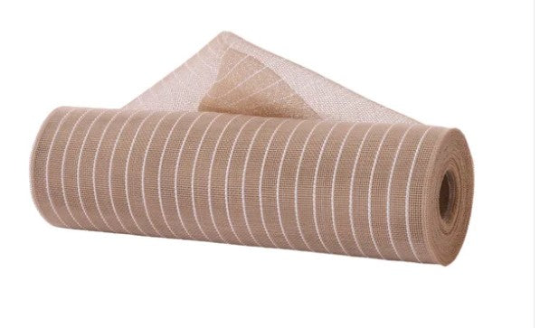 A roll of brown mesh with a striped pattern.