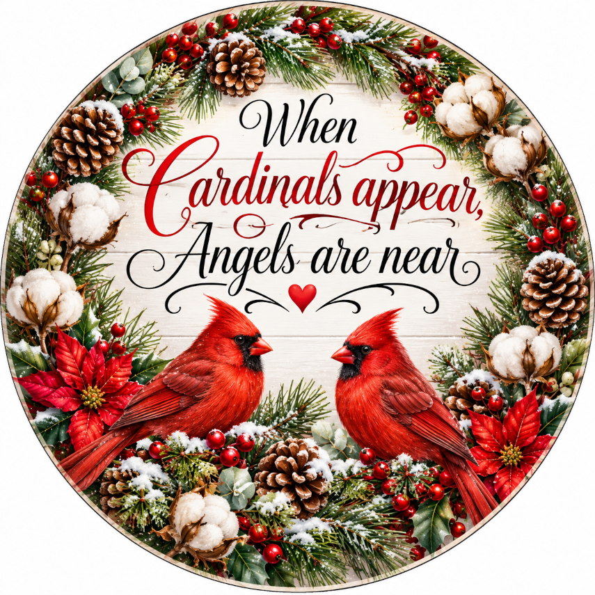 When Cardinals Appear Angels are Near Wreath Sign