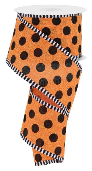 2.5" X 10Yd Wired Ribbon-Medium Polka Dot Royal/Stripe-Orange/Black-RGC818120
