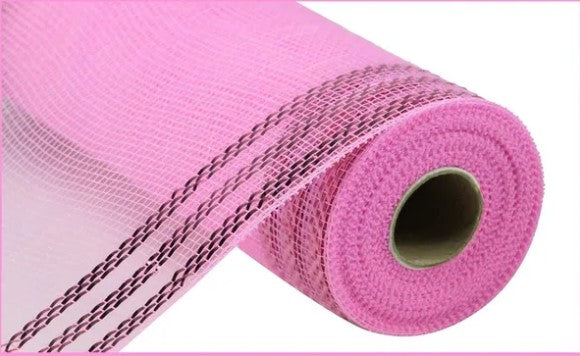 A roll of pink mesh with a black dotted pattern.