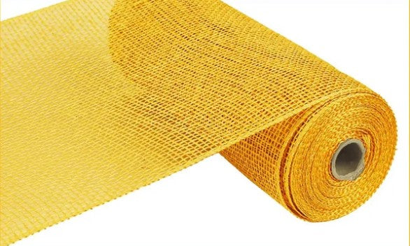 A roll of yellow mesh material against a white background.