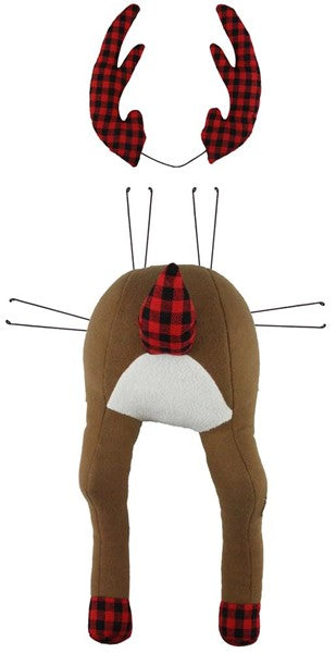 a stuffed reindeer with antlers on it's head