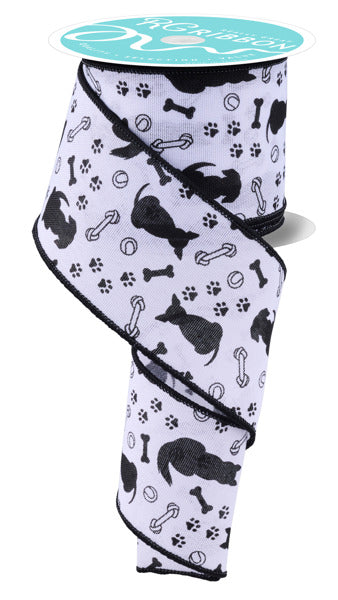 a white and black dog print ribbon on a white background