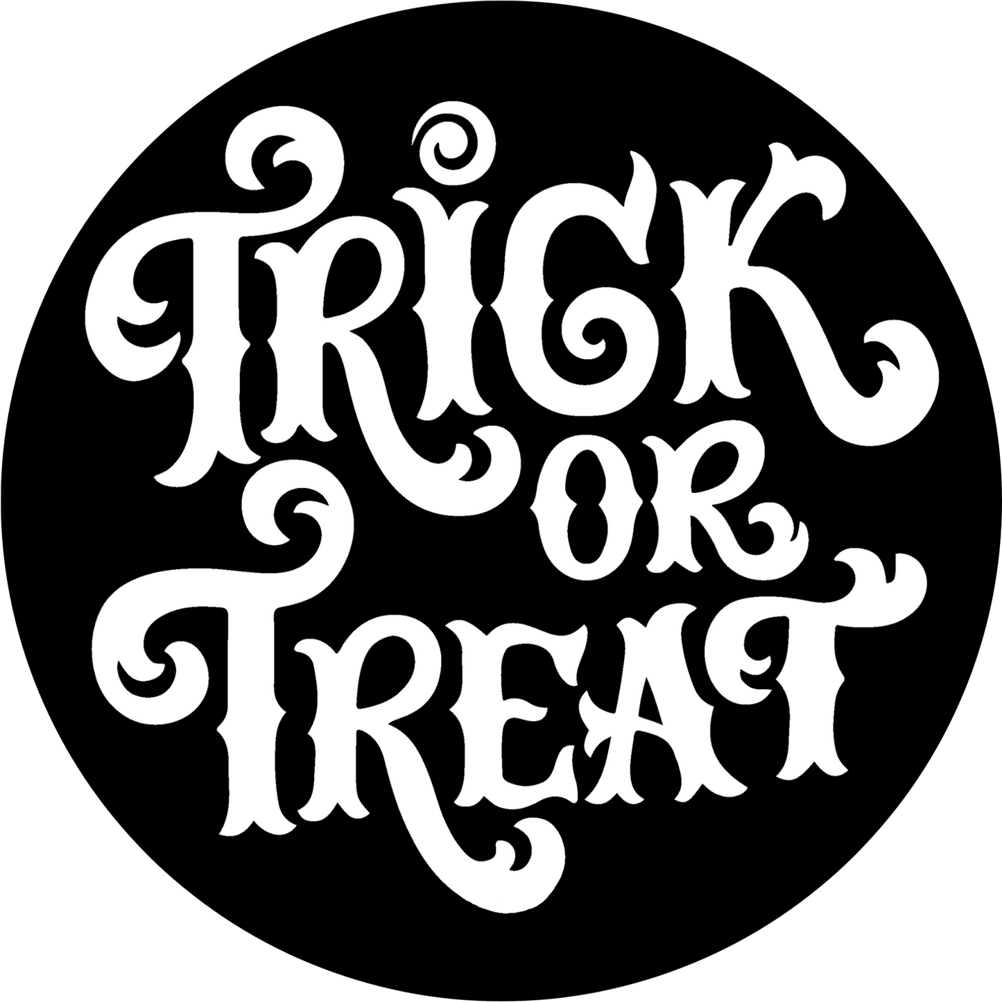 a black and white sticker that says trick or treat