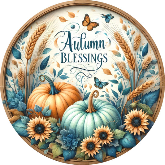 a plate with a pumpkin and sunflowers on it