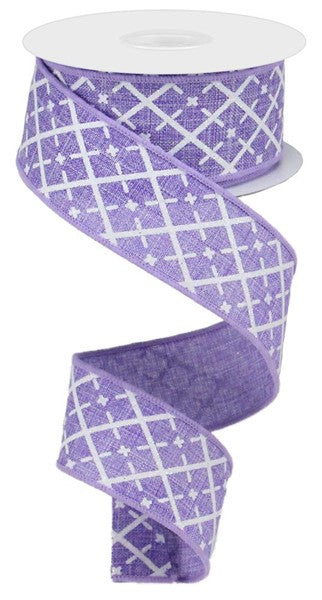 a purple and white ribbon with white squares on it