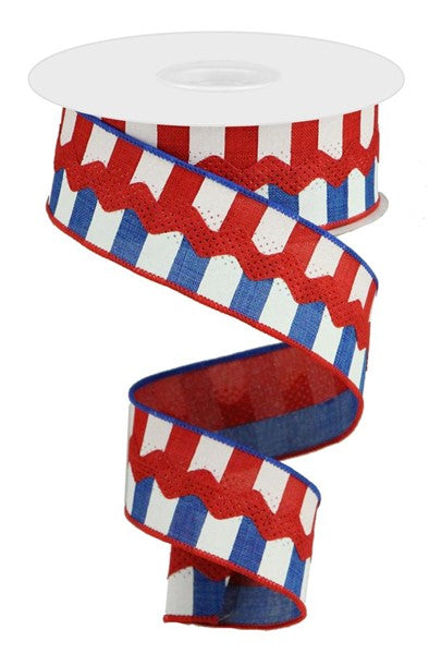 a red, white and blue ribbon on a white background