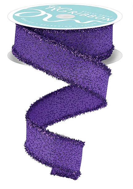 A purple ribbon with a textured, glittery appearance.