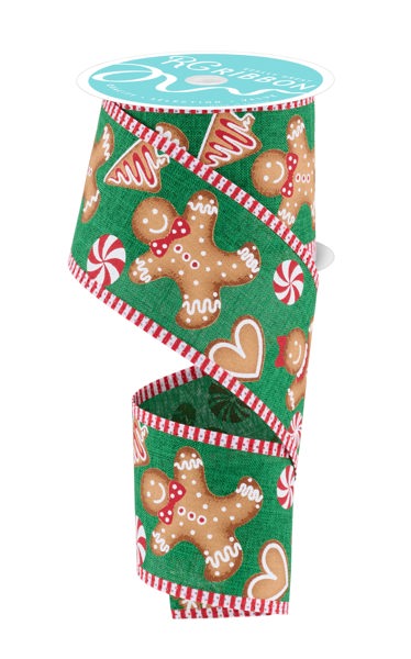a roll of christmas ribbon with gingers and hearts on it