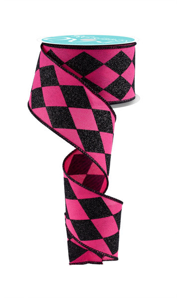 a pink and black checkered ribbon on a white background