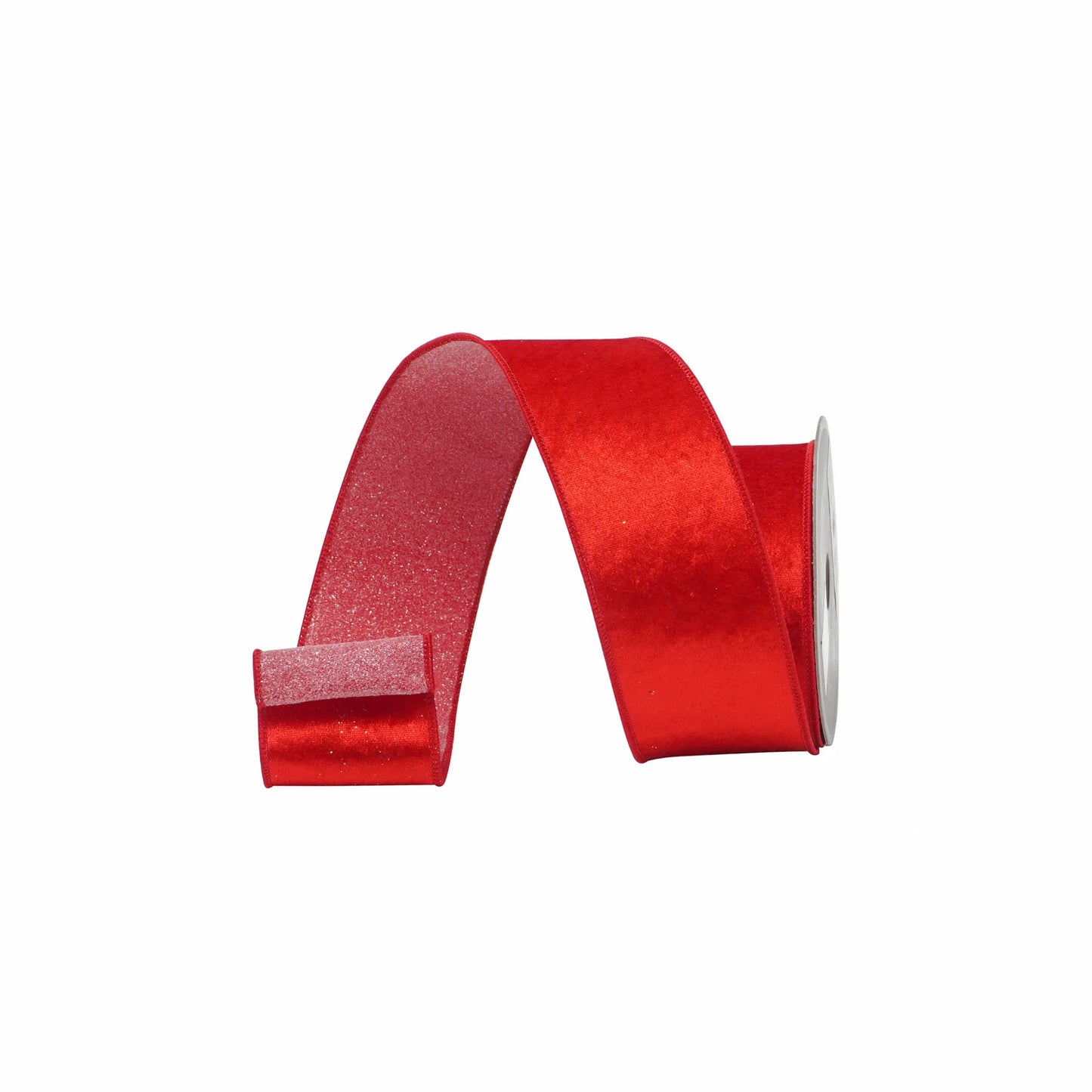 A red metallic ribbon is shown against a white background.