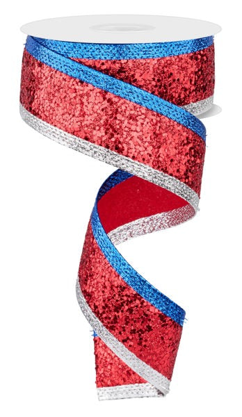 a red, white and blue ribbon on a white background