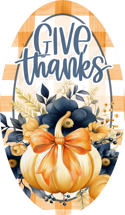 a painting of a pumpkin with the words give thanks