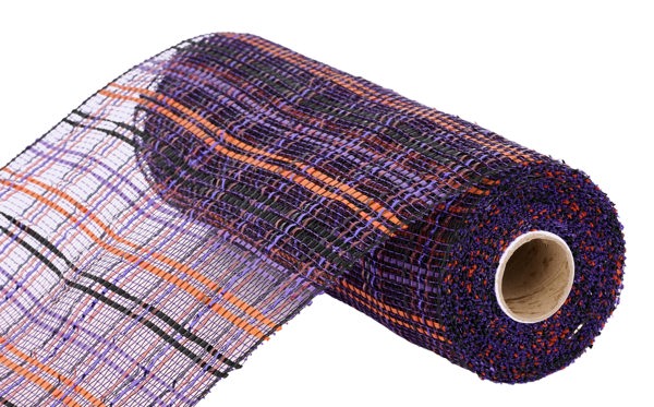 a roll of purple and orange yarn on a white background