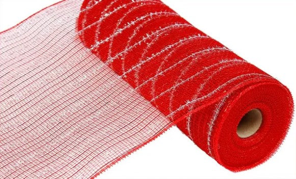 A roll of red mesh with a white grid pattern.