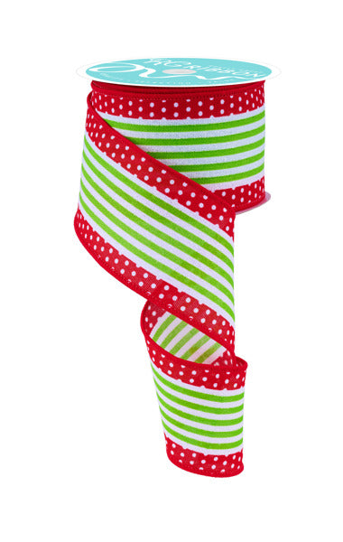 a roll of red and green polka dot ribbon