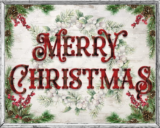 A festive Christmas wreath with the text "Merry Christmas" displayed in a decorative font.