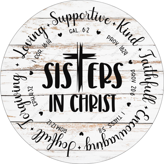 a wooden sign that says sisters in christ