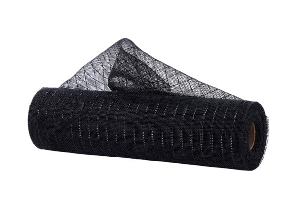 A roll of black mesh with a diamond pattern, lying on its side against a white background.