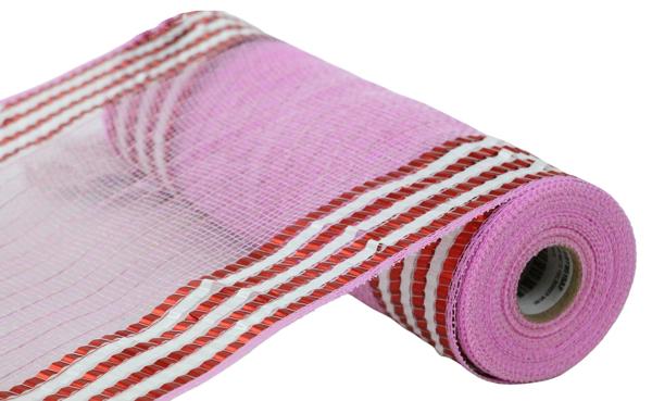 a roll of pink and white striped fabric