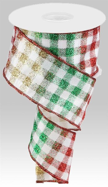 a roll of red and green plaid ribbon