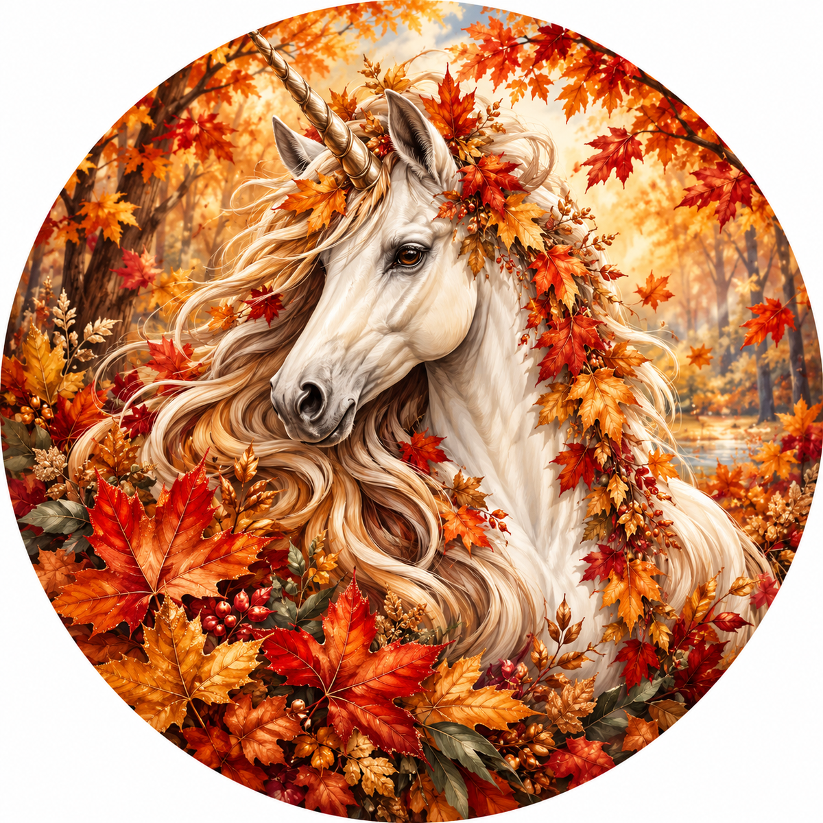 Fall Unicorn in Leaves Wreath Sign