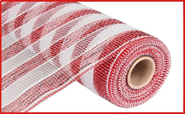 a roll of red and white mesh on a white background