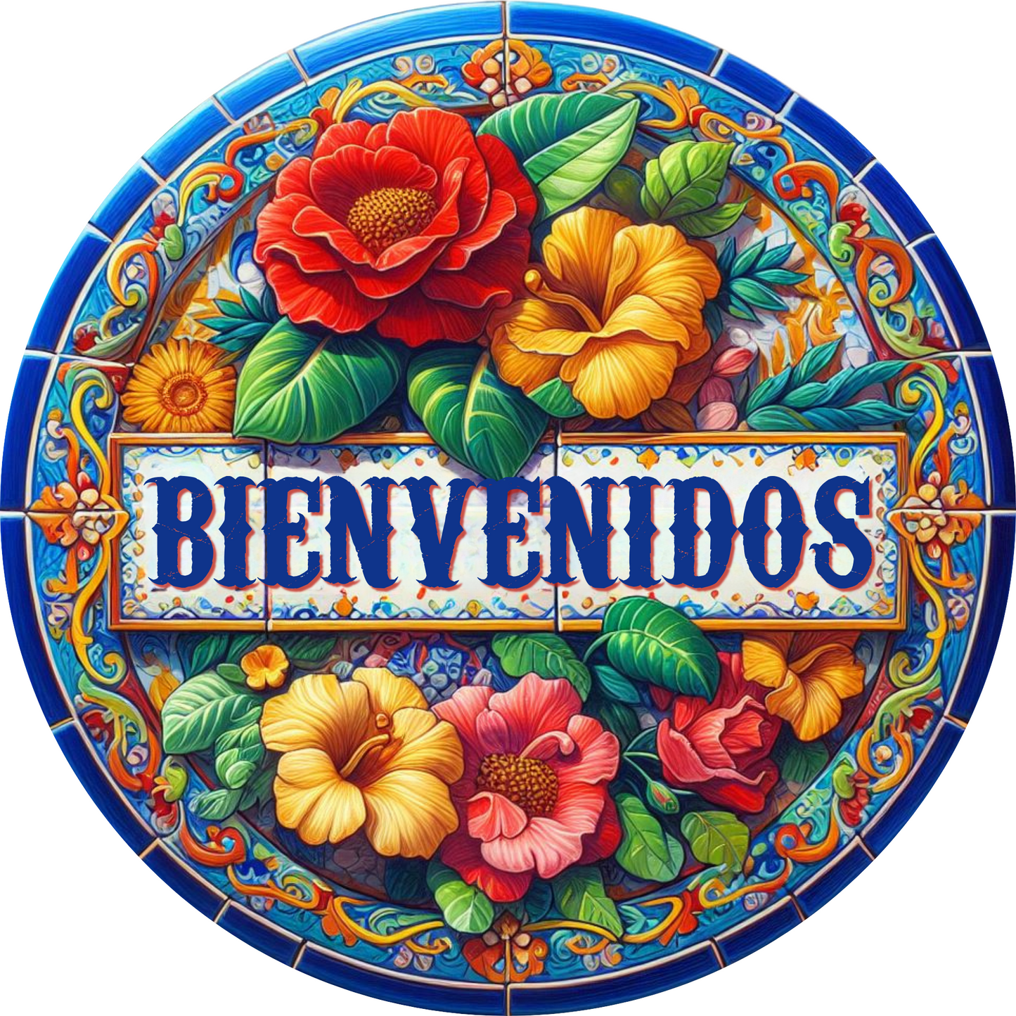 a stained glass sign with flowers on it