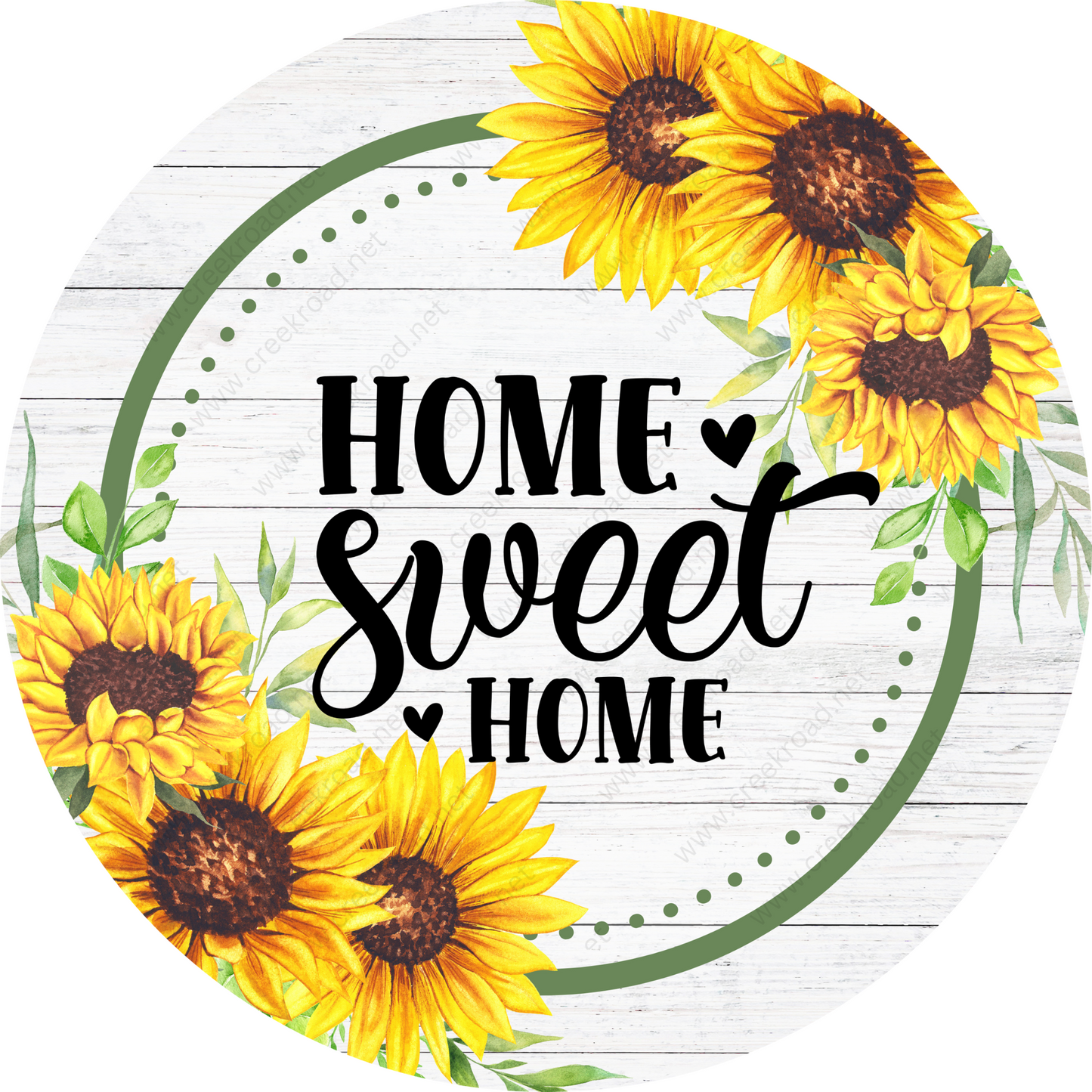 a sunflower wreath with the words home sweet home